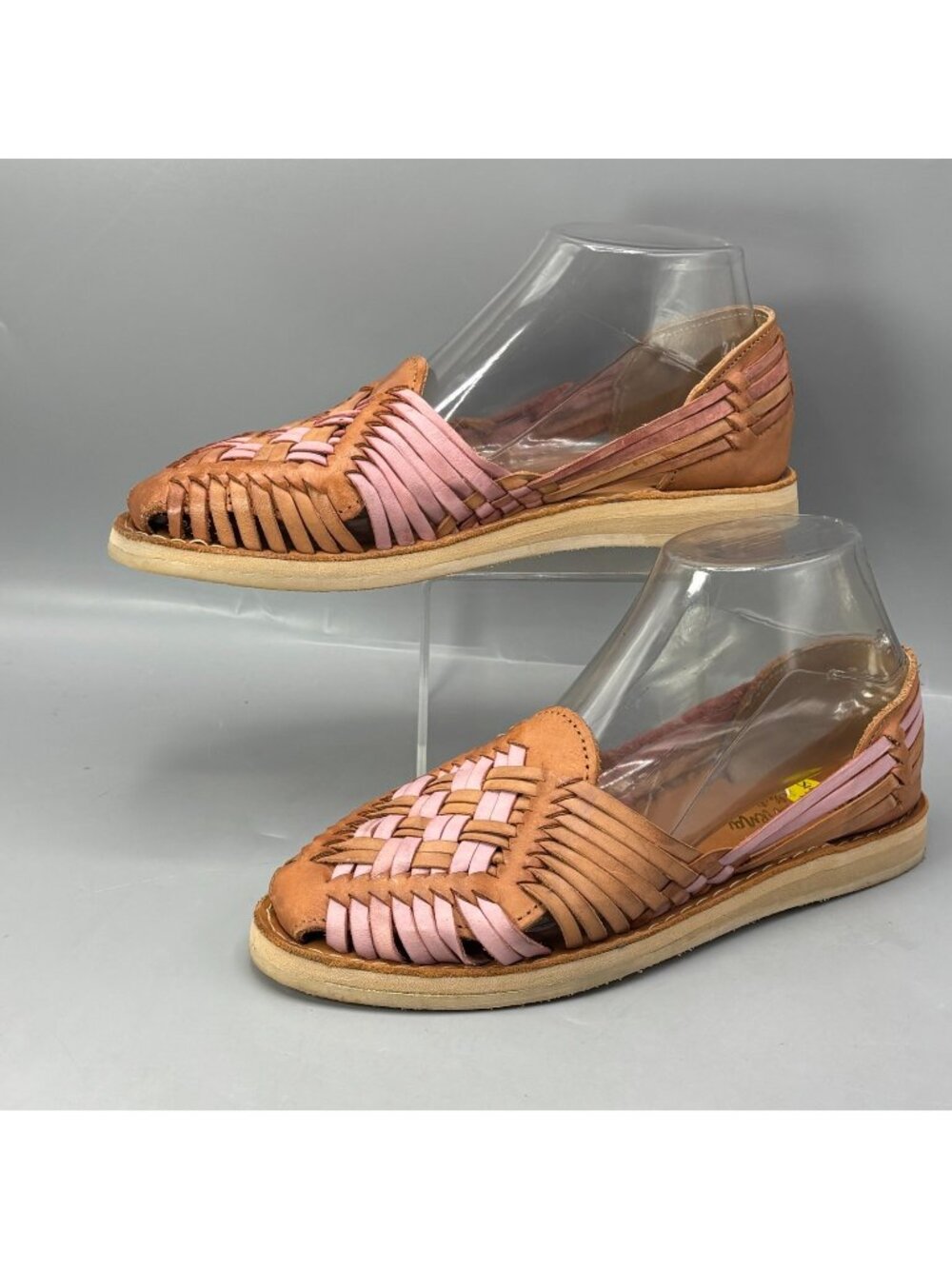 Macarena Collection Mexican Huaraches Sandals Women 7 Pink Tan Leather Slip On